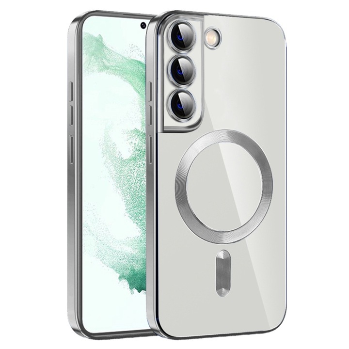 Husa MagSafe pentru Samsung Galaxy S22 5G, Luxury Crystal, Silver