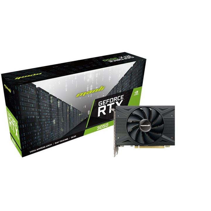 Placa video Manli GeForce RTX3050, 8GB, GDDR6, 96bit, 1xDVI, 1xHDMI, 1xDisplayPort