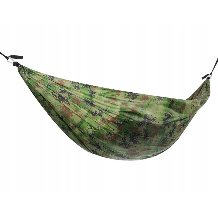 Hamac turistic ultralejer, 2 persoane, cu plasa, verde militar, 260x140cm