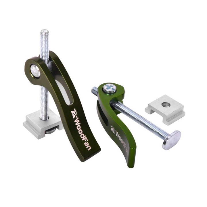 Set 2 cleme fixare, WoodFan, aluminiu, 75 mm, argintiu/verde