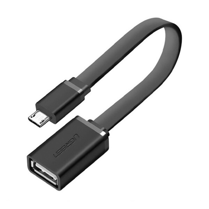 Ugreen adapter kábel, usb aljzat - microusb, otg, 15cm, lapos kábel, fekete