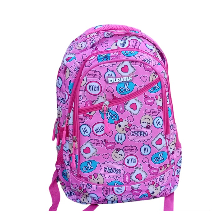 Ghiozdan scolar 4 compartimente, 2 buzunare laterale, fete, Roz multicolor, 45x30x13 cm