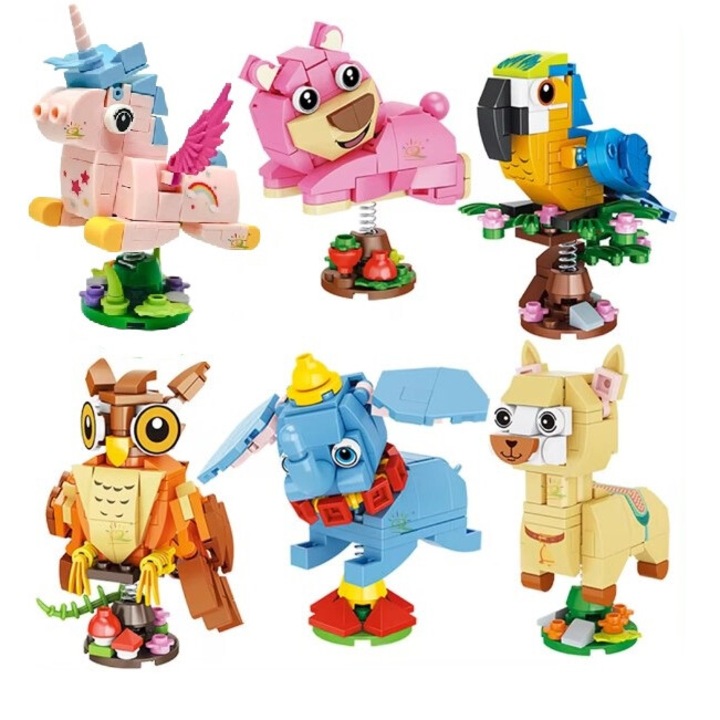 Építőkészlet: 6 állat, 98 db egyszarvú, 119 db medve, 115 db elefánt, 106 db láma, 101 db papagáj, 111 db bagoly