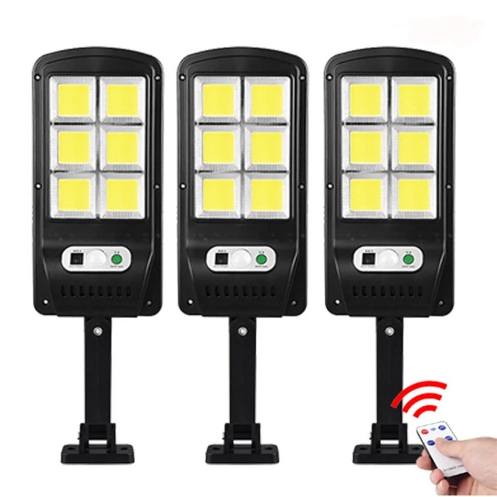 Set de 3 lampi solare de perete cu senzor de miscare, panou extern, 120 LED COB, 4 moduri
