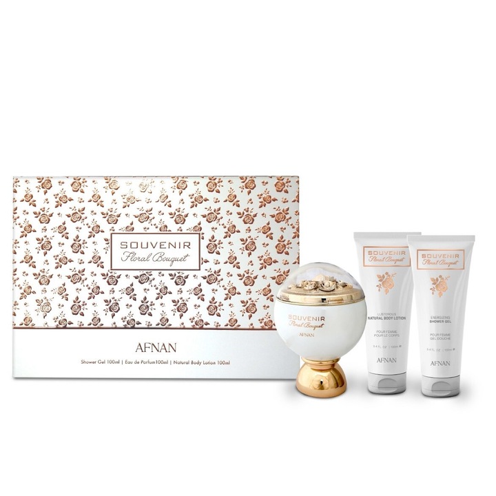 Комплект парфюмна вода Souvenir Desert Souvenir Floral Bouquet, Дамски, 100 ml + Лосион за тяло, 100 ml + Душ гел, 100 ml