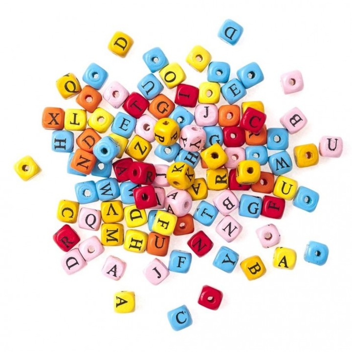 Set Margele din Lemn cu Litere, DALPRINT, 100 buc, Multicolor, 1x1cm