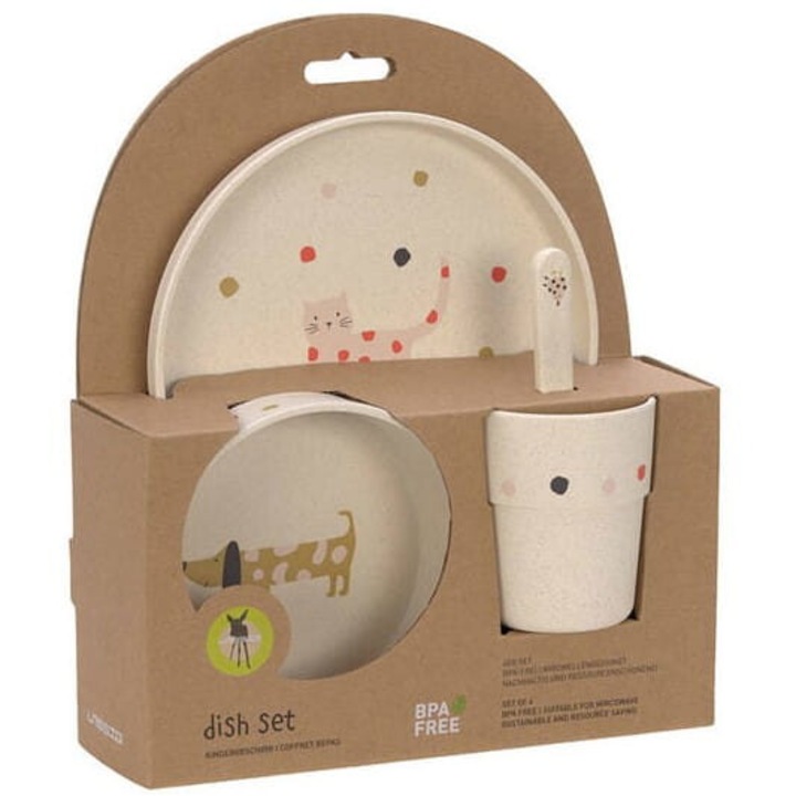 Set vesela pentru copii, Lassig, 4 piese, polipropilena/celuloza, multicolor