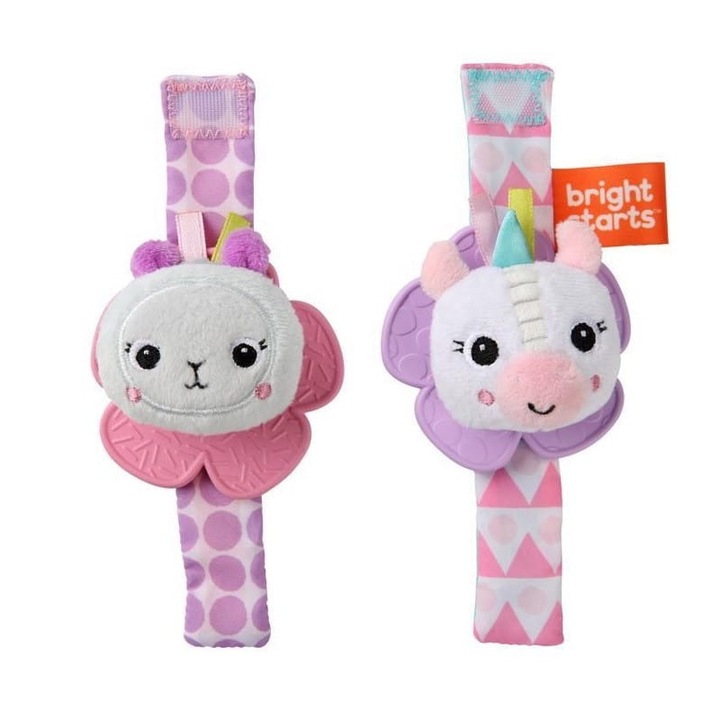 Wrist Pals Комплект играчки за зъби, Bright Starts, Еднорог и Лама, 0 м+, 7x4,5x16,5 cm