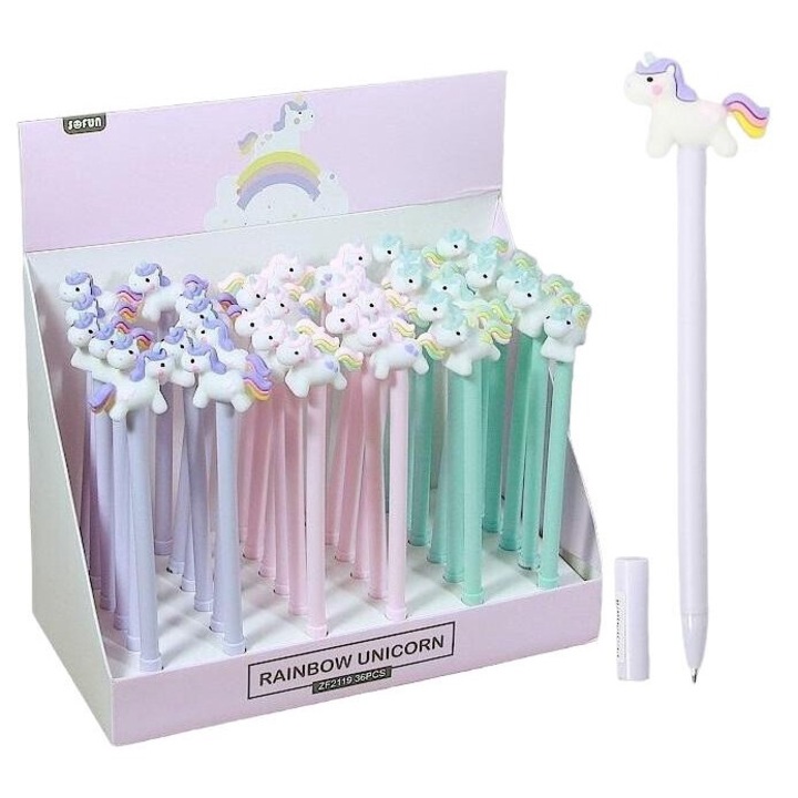 Set de 36 pixuri PENWORD Rainbow Unicorn, plastic, multicolor, 0.7mm, 251x147mm