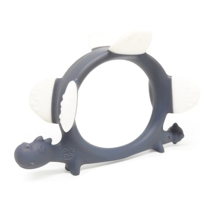 Norman dinoszaurusz típusú fogzási játék, Smily Mia, szilikon, masszázs textúrák, szürke, 12x7.5cm