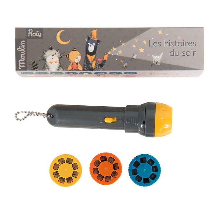 Сюжетен проектор Les Mustaches, Moulin Roty, комплект от 3 диска, 16x4см