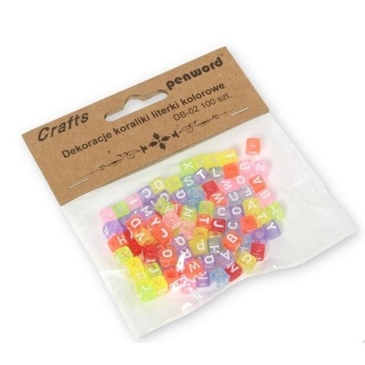 Set de margele litera Penword, 6x6mm, 100 bucati, blister, 98x101 mm