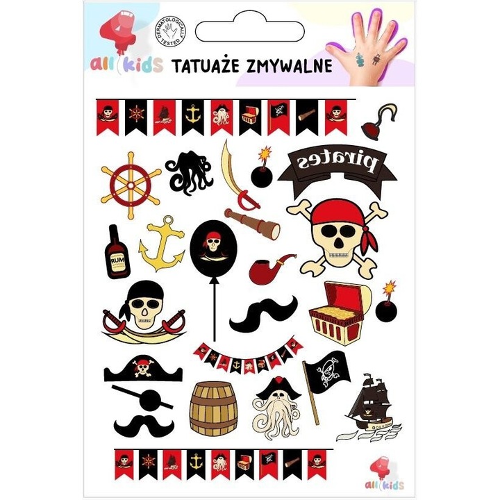 Set tatuaje temporare Piraci All4Kids, dermatologic testate, 3+, 150x107mm