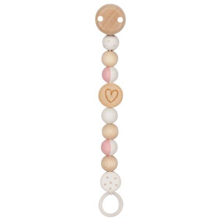 Верижка за залъгалка Goki, Сърчице, пастел, дърво, 21см