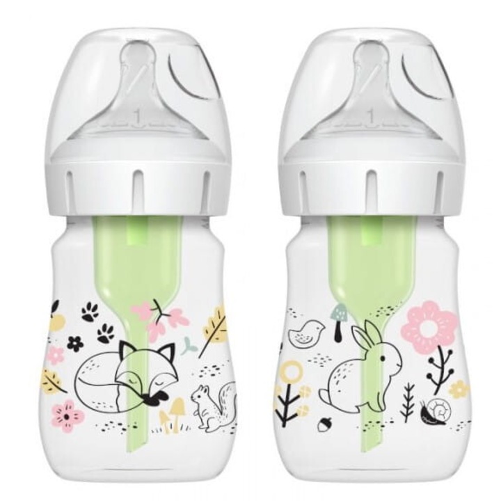 Set de 2 biberoane PAK Forest Anti-colici pentru gat larg Optiuni+ 150 ml, Dr Brown's
