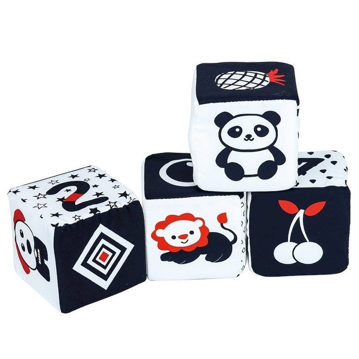 Set 4 cuburi Senzoriale, Smily Play, contrastante, 0m+, poliester