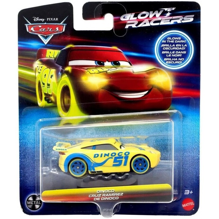 Mattel Glow Racers HPG81 autó, sötétben világít, 220x168 mm, fém