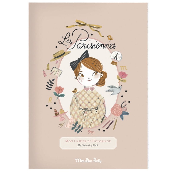 Carte de colorat Les Parisiennes, Moulin Roty, 36 pagini, 20x28cm