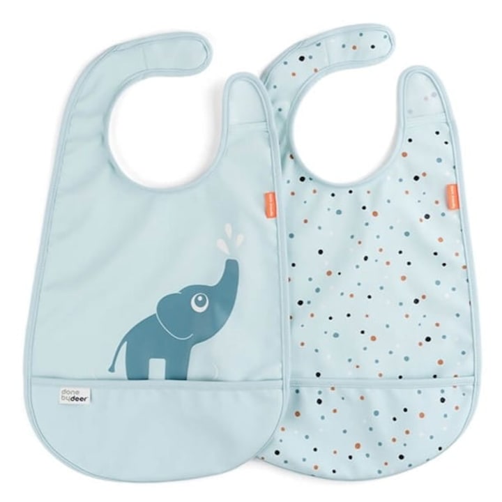 2 db zsebes előke szett, Done By Deer, Elphee és színes pöttyök, kék, 42x26.5cm