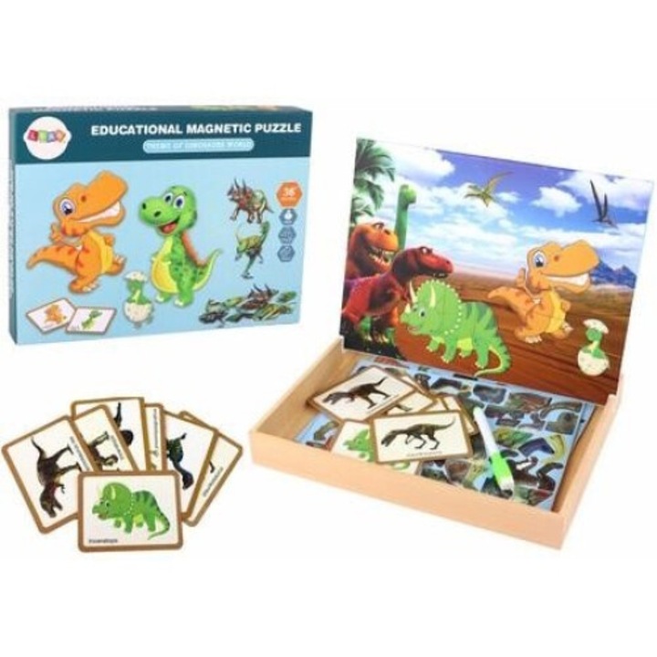 Puzzle magnetic, Leantoys, dinozauri, 336x305mm
