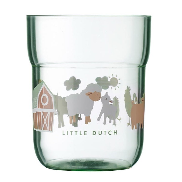 Pahar pentru copii Little Dutch Mio Little Farm, 250ml, plastic rezistent, 7.5x7.5x9.1cm