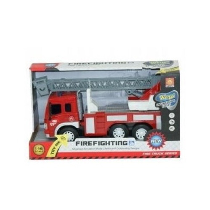 Masinuta de pompieri Madej, frictiune, lumini si sunete, scara 1:16, 30cm