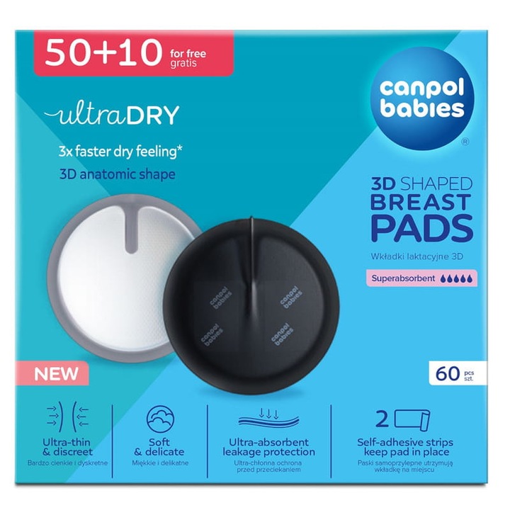 Set 60 bucati tampoane lactice Canpol Babies, ultra-absorbante, anatomic 3D