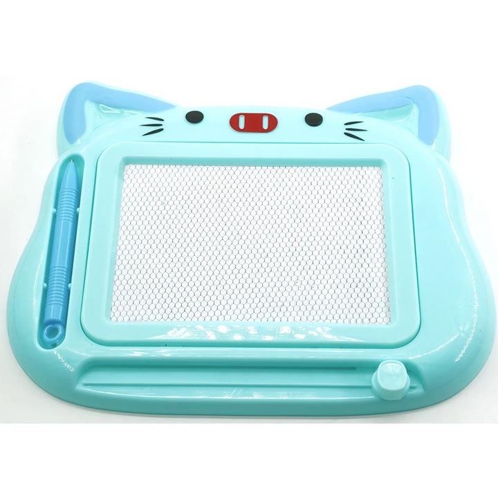 Tablita Magnetica De Scris si Desenat, Pentru Copii, Comando Kids, Educativa, Interactiva, Dimensiuni 23.2 x 18.5 cm, Model Pisica, Albastru