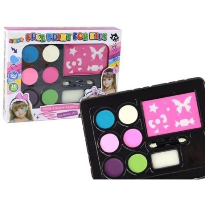 Set de pictura pe fata pentru copii LEANToys, 6 culori, cu sabloane, 173x227 mm