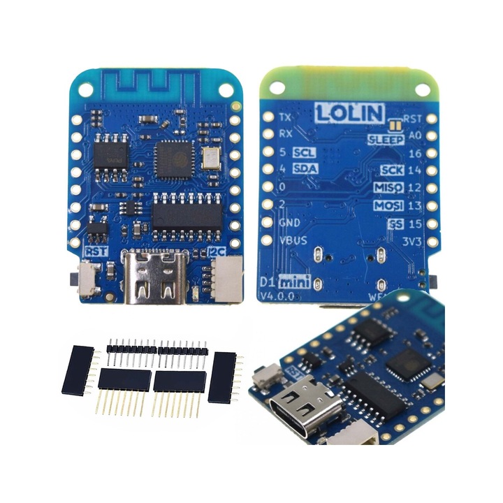 Микроконтролер, Wemos, D1 Mini V4.0, WIFI, I2C, USB-C