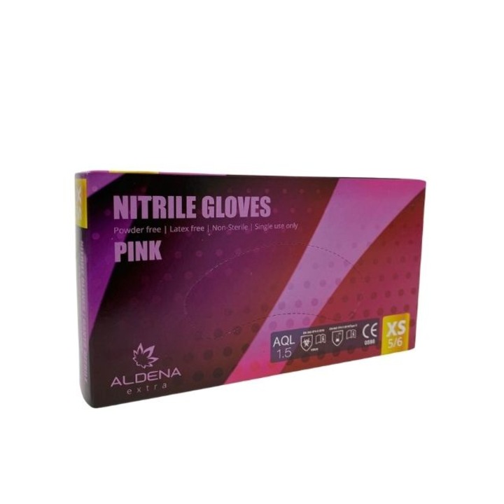 Rózsaszín nitril kesztyű, talkum/pormentes, 100 db, XS méret