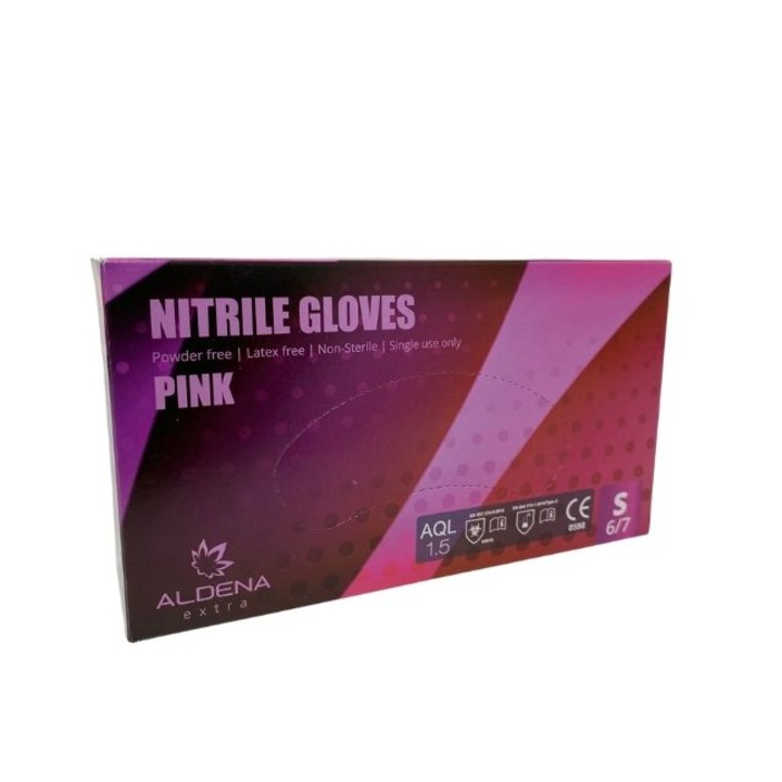 Rózsaszín nitril kesztyű, talkum/pormentes, 100 db, S méret