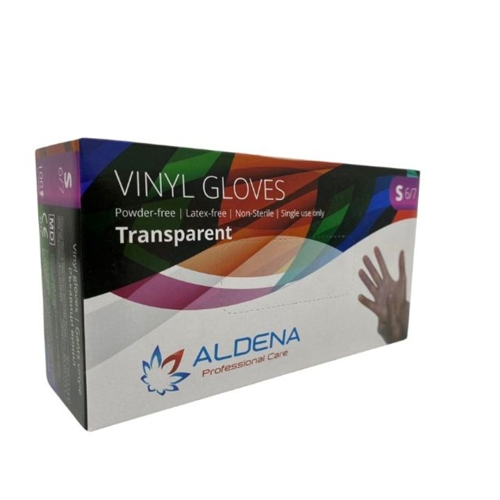 Aldena vinil kesztyű, S méret, 100 db, egy dobozban