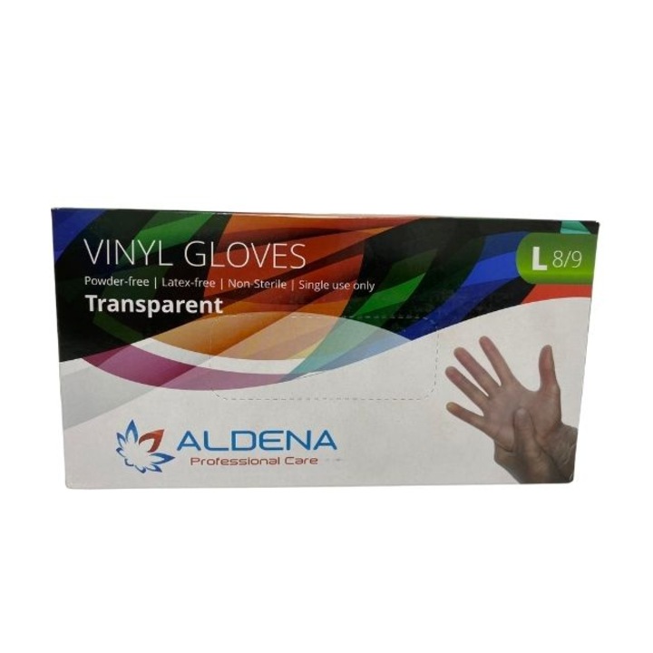Aldena vinil kesztyű, L-es méret, 100 db. egy dobozban