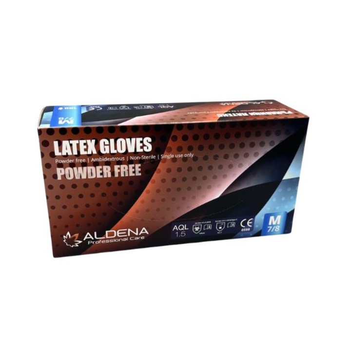 Aldena Latex kesztyű, M-es méretű, tejfehér, 100 db egy dobozban