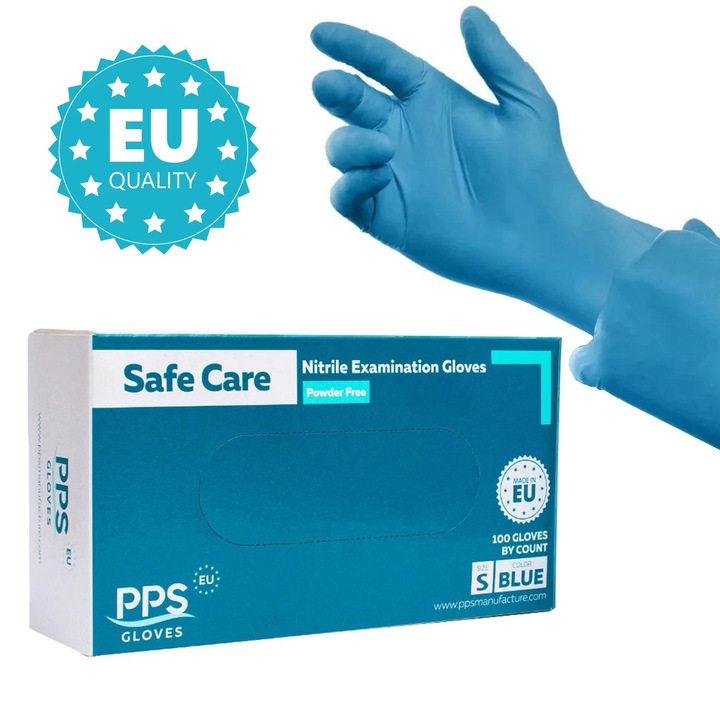 Manusi Nitril Nepudrate, PPS, Albastre, Marimea S, 100 buc/cutie