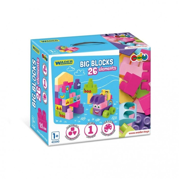 Set de constructie Wader Big Blocks Pink, 26 piese, multicolor, 260x291 mm