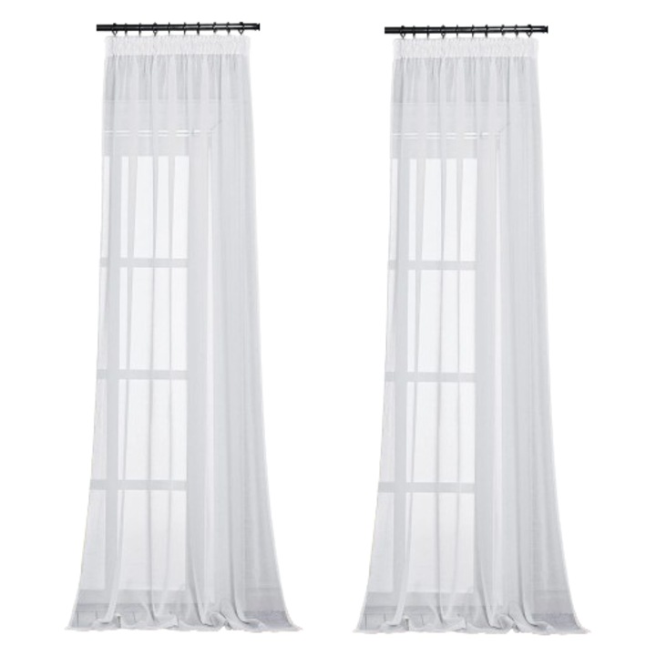 Set 2 Perdele cu banda rejansa, 140 x 247 cm, alb, semi-transparente, voal, Topfinel