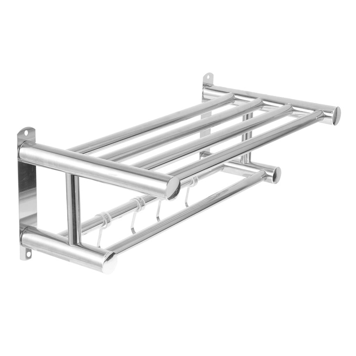 Suport prosop, cu polita si carlige, 60 cm, Inox