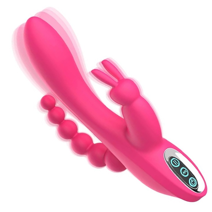 3 az 1-ben vibrátor, Yingyun, 12 vibrációs mód, három sebesség, a csikló egyidejű stimulálása, a G-pont és a végbélnyílás, többszörös orgazmikus robbanás, USB mágneses töltés, puha és sima orvosi szilikon, 20,5x4,2 cm, piros