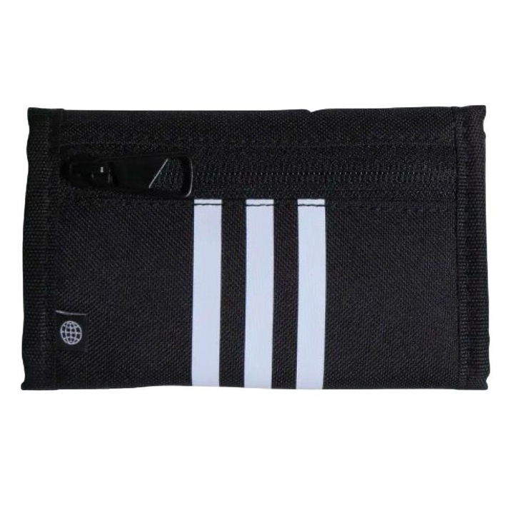 Портфейл adidas Essential Training, рециклиран полиестер, черен с бели детайли, 13x8,5 см
