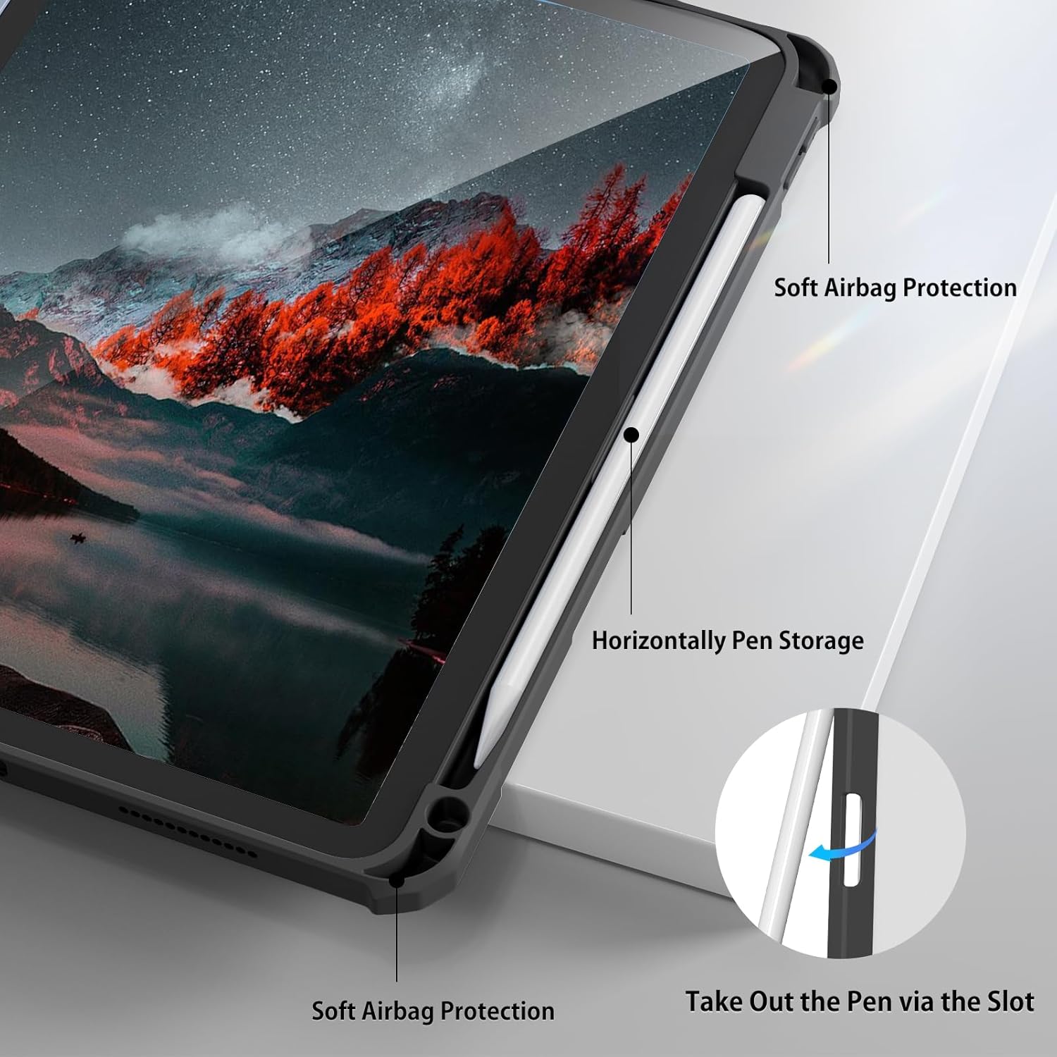 Husa Tech-Protect Smartcase Pen compatibila cu iPad 10.9 inch, suport creion, spate translucid mat, negru, pentru iPad 10th, 2022, Negru