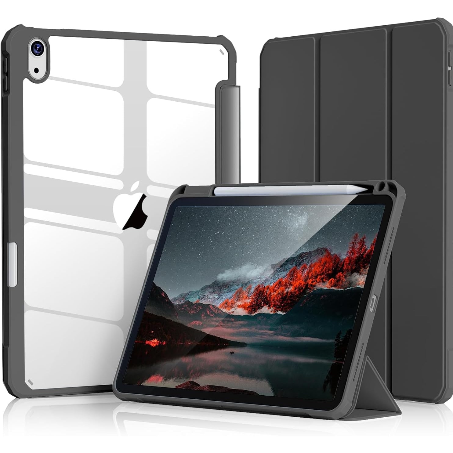 Husa Tech-Protect Smartcase Pen compatibila cu iPad 10.9 inch, suport creion, spate translucid mat, negru, pentru iPad 10th, 2022, Negru