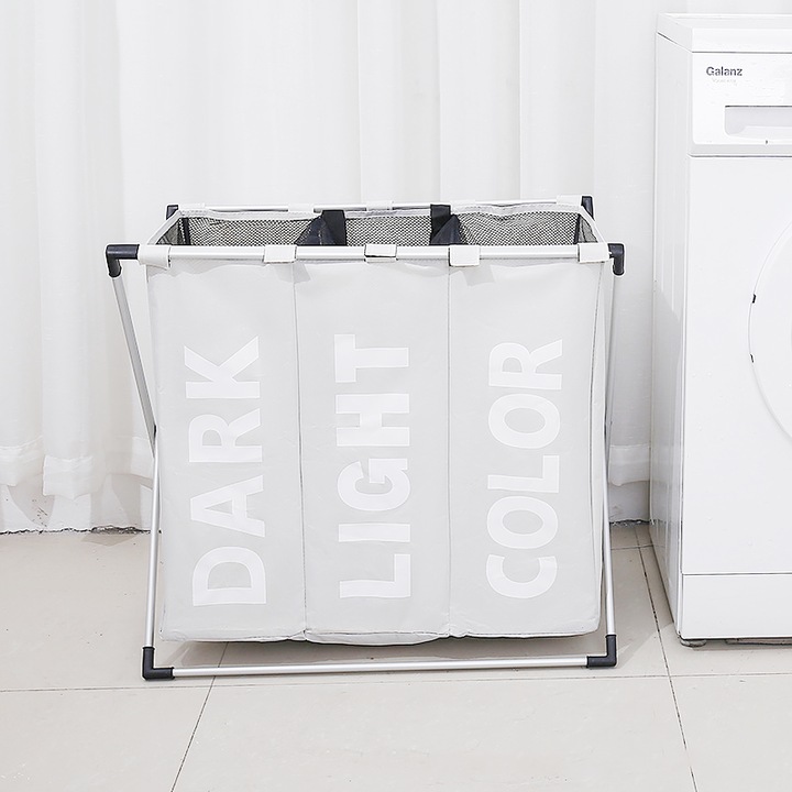 Cos de rufe Luka, 3 compartimente, alb, 65x61x37cm