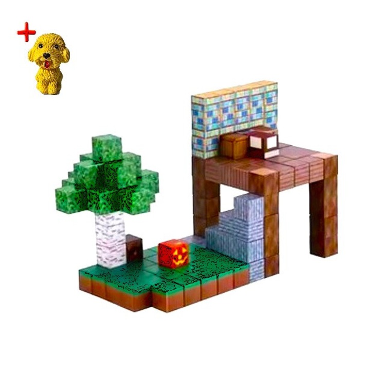 Магнитни кубчета, Влезте в света на MINECRAFT, 128 части + Ключодържател/Гумичка за колекция