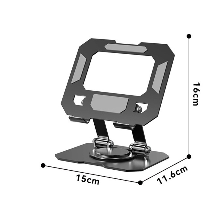 Tablet tartó, összecsukható, 360°-ban forgatható, üreges kivitel, fekete, 4-13 hüvelyk