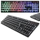 Tastatura gaming iluminata LED RGB cu membrana silentioasa, Tastatura multimedia full-size cu bloc numeric, Rezistenta la stropire si conexiune usb, Negru, 104 taste