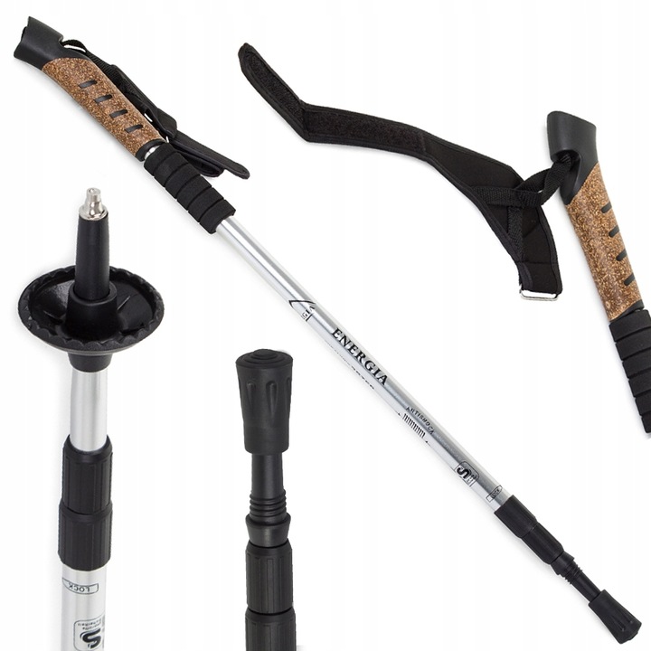 Bete de Nordic Walking Argintii cu Maner din Cork
