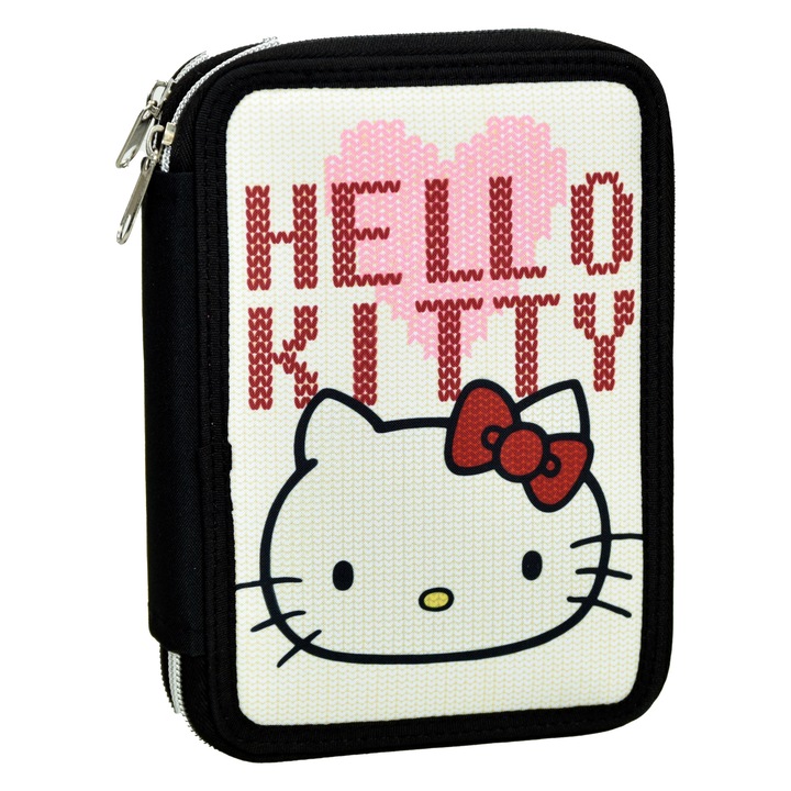 Penar echipat Hello Kitty Heart, 2 fermoare, 27 piese, Dimensiuni 19,5 x 4,5 x 15 cm, Multicolor