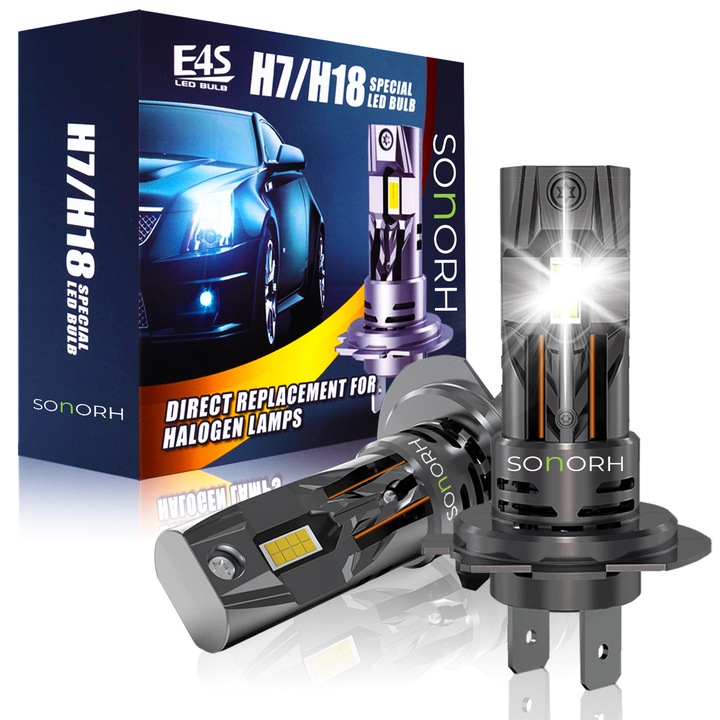Комплект от 2 LED крушки H7, 100W, 6500K, 16000LM, Canbus Plug&Play, вентилатор и меден охлаждащ прът, 30000 часа, IP65, SONORH®